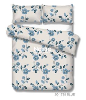 Drobės patalynės komplektas DEACON balta su mėlynais gėlių raštais 20-1788-BLUE